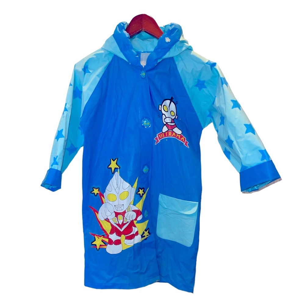 Ultraman Kids Raincoat Large Inflatable Hood Rim with Back Snaps for dryness